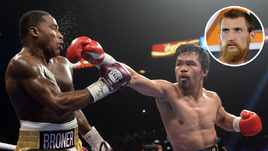 19 января. Лас-Вегас. Мэнни Пакиао (справа) в бою против Эдриена Бронера.