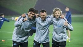 Тренеры "Зенита" Вильям де Оливейра, Сергей Семак и Анатолий Тимощук (слева направо).