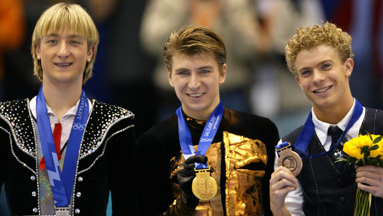 Олимпийский чемпион Солт-Лейк-Сити-2002 Алексей Ягудин (в центре), серебряный призер Евгений Плющенко (слева) и Тимоти Гейбл. Фото REUTERS Олимпийский чемпион Солт-Лейк-Сити-2002 Алексей Ягудин (в центре), серебряный призер Евгений Плющенко (слева) и Тимоти Гейбл. Фото REUTERS