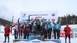 Кэнмор (Канада). Женщины. Эстафета 4 х 6 км. Тройка победителей.