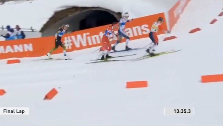 24 февраля. Зеефельд. Юлия Белорукова – в красном комбинезоне и бипе с синей полосой. 24 февраля. Зеефельд. Юлия Белорукова – в красном комбинезоне и бипе с синей полосой.