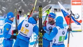 Максим Цветков, Дмитрий Малышко, Александр Логинов и Евгений Гараничев (слева направо): в составе на ЧМ-2019 нет первого из четырех победителей эстафеты на этапе Кубка мира в Оберхофе.