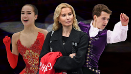 Этери Тутберидзе (в центре) и звезды ее шоу Алина Загитова и Максим Ковтун.