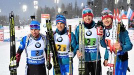 Бронзовые призеры чемпионата мира-2019 в эстафете Александр Логинов, Дмитрий Малышко, Никита Поршнев и Матвей Елисеев (слева направо).