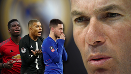 Зинедин Зидан (справа) и потенциальные новички "Реала": Поль Погба, Кильян Мбаппе и Эден Азар.