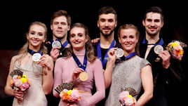 23 марта. Сайтама. Виктория Синицина и Никита Кацалапов, Габриэла Пападакис и Гийом Сизерон, Мэдисон Хаббелл и Закари Донохью.