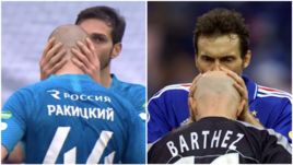 Поцелуй от Магомеда Оздоева (с Ярославом Ракицким) - и от Лорана Блана (с Фабьеном Бартезом).