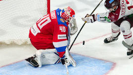 25 апреля. Рига. Латвия - Россия - 2:1 ОТ. Александр Георгиев в игровом эпизоде.