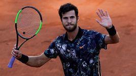 1 июня. Париж. Карен Хачанов после победы над Мартином Клижаном (6:1, 6:4, 6:3).