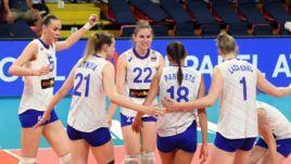 Волейболистки сборной России в матче Лиги наций.
