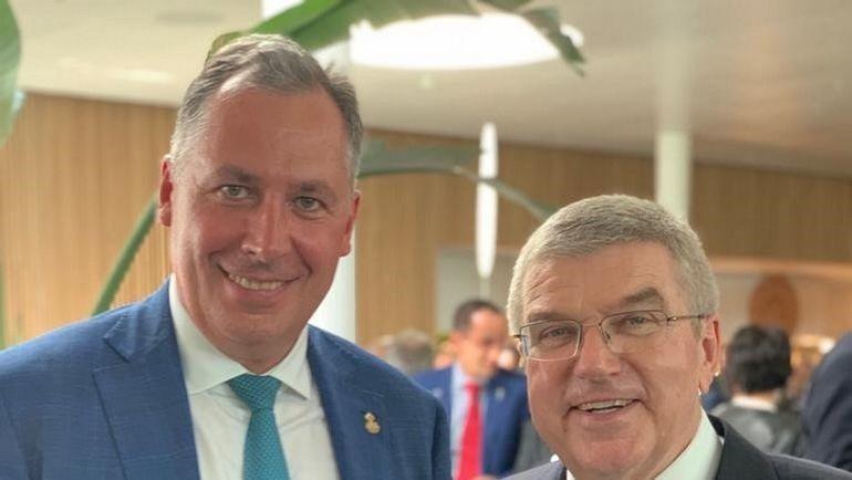 Президент ОКР Станислав Поздняков и глава МОК Томас Бах. Президент ОКР Станислав Поздняков и глава МОК Томас Бах.