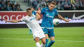 3 августа. Санкт-Петербург. "Зенит" - "Краснодар" - 1:1. Артем Дзюба (справа) против Уроша Спаича.