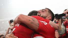 19 августа. Москва. Тушино. «Спартак» - ЦСКА - 2:1. Герой встречи Самюэль Жиго (справа) и Георгий Джикия.