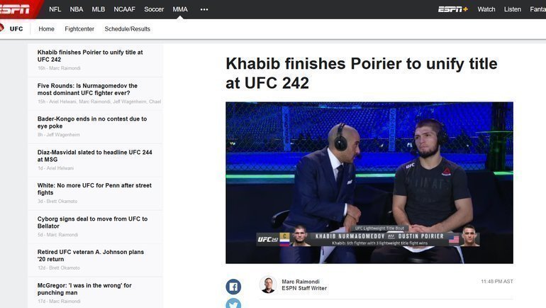 СМИ - о победе Хабиба над Порье. СМИ - о победе Хабиба над Порье.