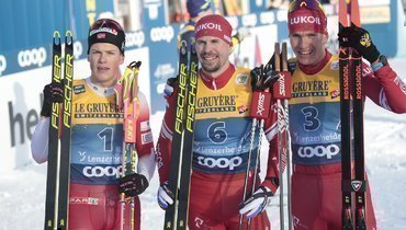 28 декабря. Ленцерхайде. (слева направо) Йоханнес Клебо, Сергей Устюгов и Александр Большунов.