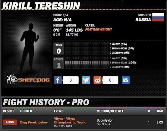 Профайл Кирилла Терешина. Фото sherdog.com Профайл Кирилла Терешина. Фото sherdog.com