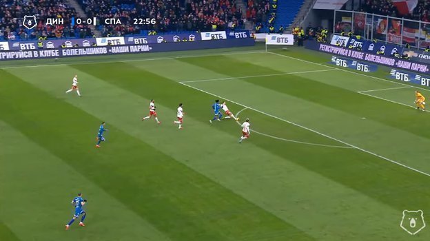 Эпизод матча 20-го тура РПЛ «Динамо» — «Спартак» (0:2). Эпизод матча 20-го тура РПЛ «Динамо» — «Спартак» (0:2).