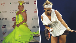 Теннисная Леди Гага. Она играет в кружевах и гольфах с тесемками