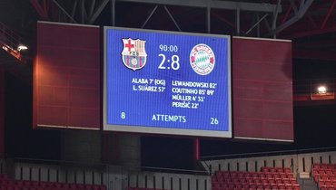 14 августа. Лиссабон. «Барселона» — «Бавария» — 2:8. Итог матча на табло.