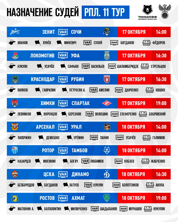 Судьи 11-го тура РПЛ. Судьи 11-го тура РПЛ.