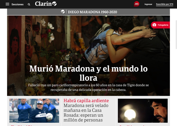 Зарубежные СМИ - о смерти Диего Марадоны. Зарубежные СМИ - о смерти Диего Марадоны.