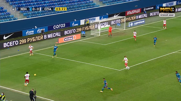 Кадр из матча 19-го тура РПЛ «Зенит» — «Спартак» (3:1). Кадр из матча 19-го тура РПЛ «Зенит» — «Спартак» (3:1).
