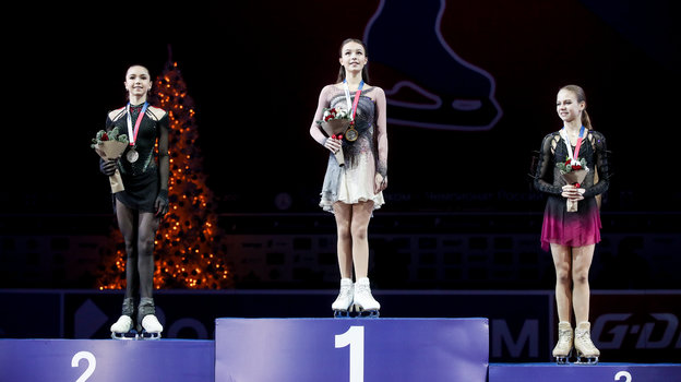 27 декабря. Челябинск. Камила Валиева, Анна Щербакова, Александра Трусова. Фото Дарья Исаева, «СЭ» / Canon EOS-1D X Mark II 27 декабря. Челябинск. Камила Валиева, Анна Щербакова, Александра Трусова. Фото Дарья Исаева, «СЭ» / Canon EOS-1D X Mark II
