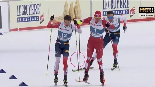 Эпизод между Йоханнесом Клебо и Александром Большуновым на марафоне. Эпизод между Йоханнесом Клебо и Александром Большуновым на марафоне.