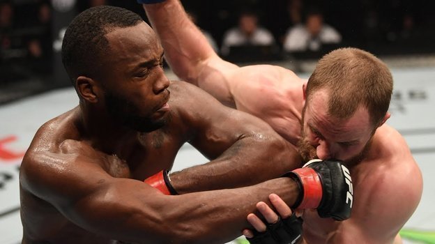 Эдвардс отправляет Нельсона в нокдаун локтем из клинча. Эдвардс отправляет Нельсона в нокдаун локтем из клинча.