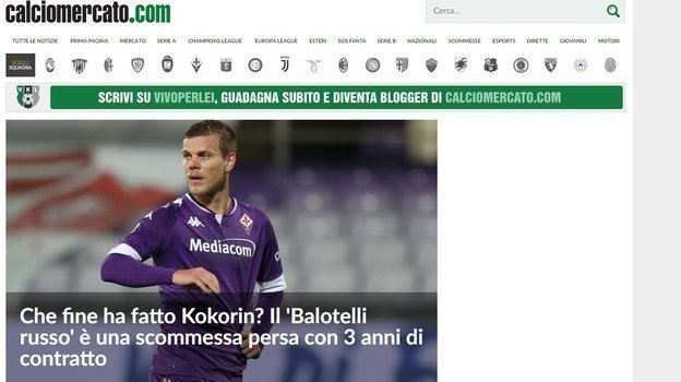 Статья о Кокорине в Calciomercato.com. Статья о Кокорине в Calciomercato.com.