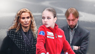 Этери Тутберидзе, Александра Трусова и Евгений Плющенко.