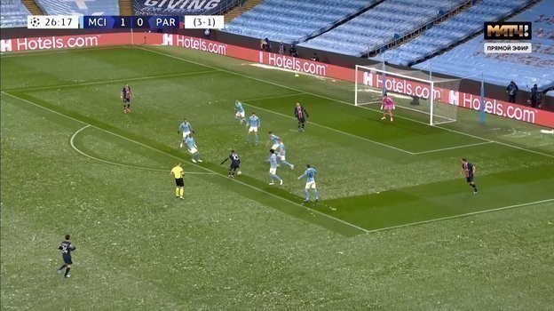 Эпизод матча 1/2 финала Лиги чемпионов «Манчестер Сити» — «ПСЖ». Эпизод матча 1/2 финала Лиги чемпионов «Манчестер Сити» — «ПСЖ».