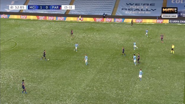 Эпизод матча 1/2 финала Лиги чемпионов «Манчестер Сити» — «ПСЖ». Эпизод матча 1/2 финала Лиги чемпионов «Манчестер Сити» — «ПСЖ».