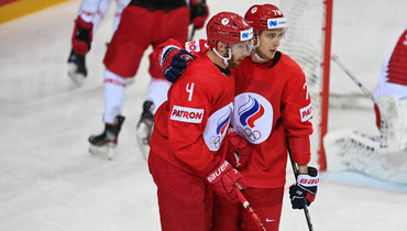 Хоккеисты сборной России во время матча ЧМ-2021.