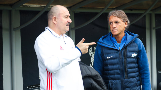 Станислав Черчесов и Роберто Манчини. Фото Вячеслав Евдокимов, ФК «Зенит» Станислав Черчесов и Роберто Манчини. Фото Вячеслав Евдокимов, ФК «Зенит»