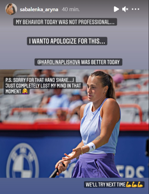 Сторис Арины Соболенко. Фото Instagram Сторис Арины Соболенко. Фото Instagram