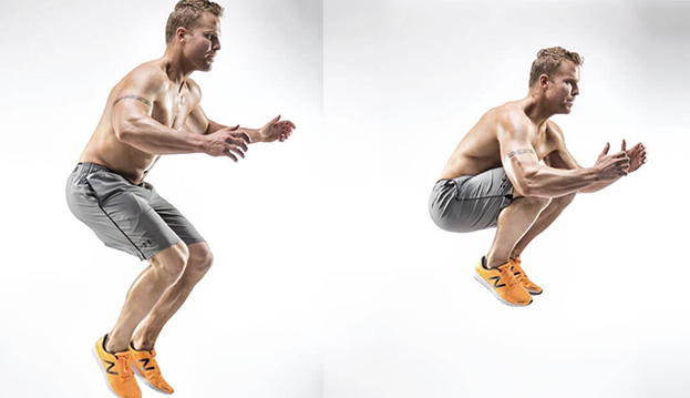 Прыжки с высоким подниманием колен. Фото body.com Прыжки с высоким подниманием колен. Фото body.com