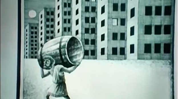 Рисунок Гусейна Магомаева с изображением Диогена и современного города конца XX века. Был создан предположительно в 80-х, позже безвозвратно утерян. Рисунок Гусейна Магомаева с изображением Диогена и современного города конца XX века. Был создан предположительно в 80-х, позже безвозвратно утерян.