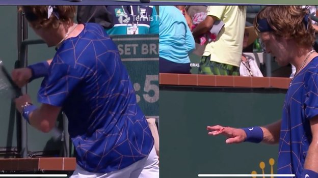 Андрей Рублев ударил кулаком по струне ракетки: у россиянина пошла кровь. Андрей Рублев ударил кулаком по струне ракетки: у россиянина пошла кровь.