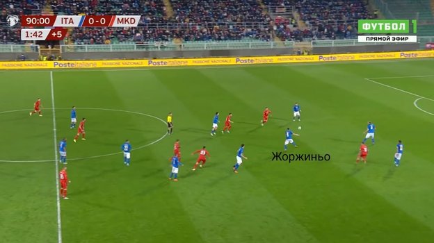 24 марта. Палермо. Италия — Македония - 0:1. Действия Жоржиньо во время пропущенного гола. 24 марта. Палермо. Италия — Македония - 0:1. Действия Жоржиньо во время пропущенного гола.