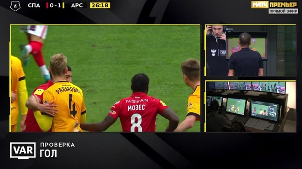 «Спартак» — «Арсенал». Фото Скриншот трансляции. «Спартак» — «Арсенал». Фото Скриншот трансляции.