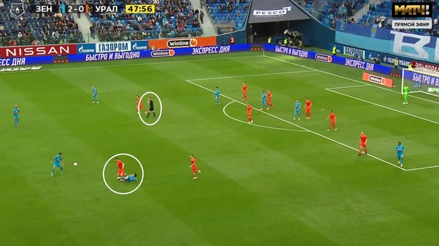 «Зенит» — «Урал». Фото Скриншот трансляции. «Зенит» — «Урал». Фото Скриншот трансляции.