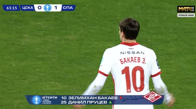 Замена Зелимхана Бакаева на Данила Пруцева в матче. Замена Зелимхана Бакаева на Данила Пруцева в матче.