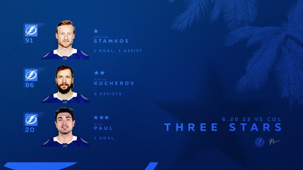 Три звезды третьего матча финала Кубка Стэнли «Тампа» — «Колорадо». Фото ХК «Тампа» Три звезды третьего матча финала Кубка Стэнли «Тампа» — «Колорадо». Фото ХК «Тампа»