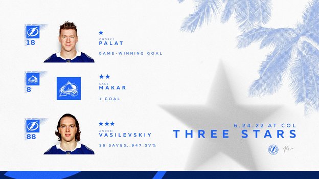 Три звезды пятого матча финала Кубка Стэнли «Колорадо» — «Тампа». Три звезды пятого матча финала Кубка Стэнли «Колорадо» — «Тампа».