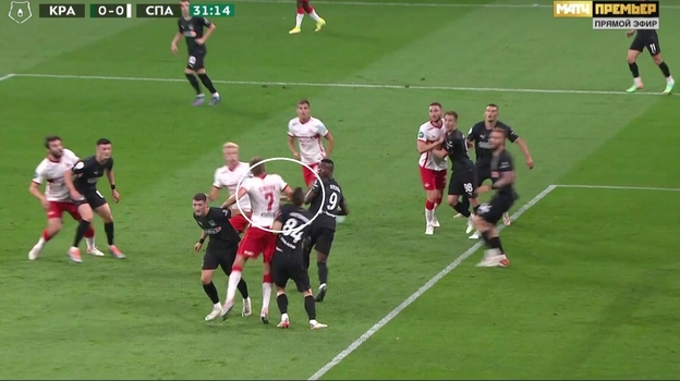 «Краснодар» — «Спартак»: Соболев в штрафной. Фото Скриншот трансляции «Краснодар» — «Спартак»: Соболев в штрафной. Фото Скриншот трансляции