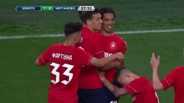 Радость футболистов 2DROTS после третьего гола «Чертаново». Радость футболистов 2DROTS после третьего гола «Чертаново».