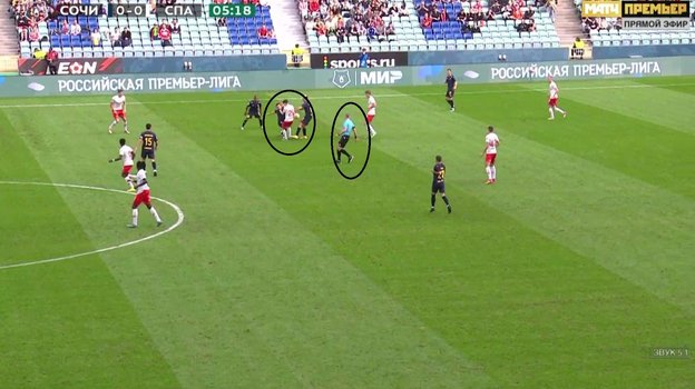 Эпизод матча «Сочи» — «Спартак». Эпизод матча «Сочи» — «Спартак».