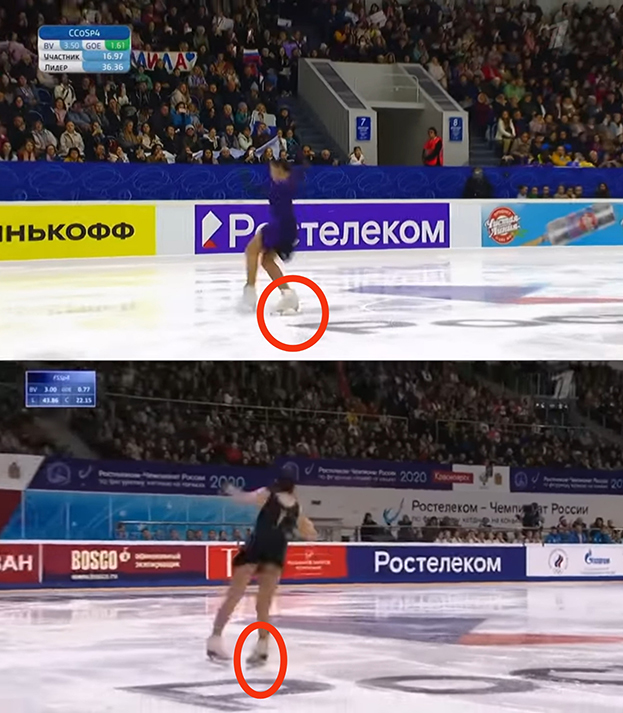 Отрыв на лутце у Валиевой и Туктамышевой. Фото Скриншот из трансляции Первого канала Отрыв на лутце у Валиевой и Туктамышевой. Фото Скриншот из трансляции Первого канала