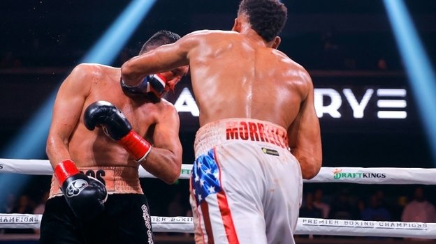 Айдос Ербосынулы и Давид Моррелл. Фото Boxing Scene Айдос Ербосынулы и Давид Моррелл. Фото Boxing Scene